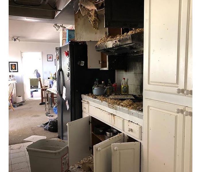 Kitchen burned from grease fire.